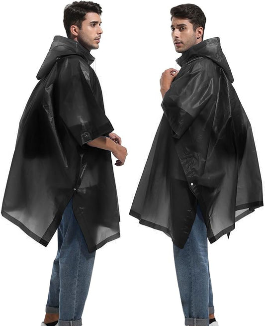 Reusable Rain Ponchos with Drawstring Hood for Adults, Waterproof Thicken Rain Coat, 2 Packs