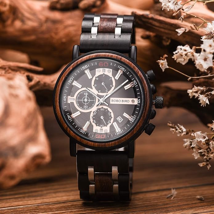 BOBO BIRD S18-1 Personalized Engraved Wood Watch Customized Wooden Watches for Husband Boyfriend Birthday Anniversary