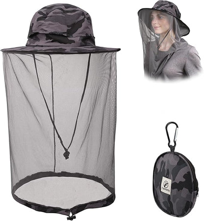 Flammi Mosquito Net Hat Safari Hat UPF 50+ Sun Protection Boonie Hats for Men with Neck Flap Fishing Hiking Hat for Men/Women