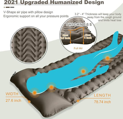 MEETPEAK Camping Pad, Foot Press Inflatable Sleeping Pad Thick 4 Inch Lightweight Camping Sleeping Mat Ultralight Compact Waterproof Air Mattress for Outdoor Hiking Hammock Backpacking Sleeping Bag