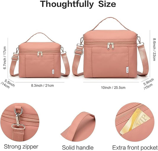 NOL Natural Organic Lifestyle Insulated Lunch Bags for Women Cooler Bag Lightweight Nylon Waterproof Lunch Box For Work (Small, Dark Pink)