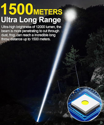 Rechargeable Flashlight High Lumens-12000LM Super Bright Magnetic Flash Light with Power Digital Display,3280Ft Long Range,Dimmable,Waterproof,Pocket Tactical LED Flashlights for Emergency Camping 2PC