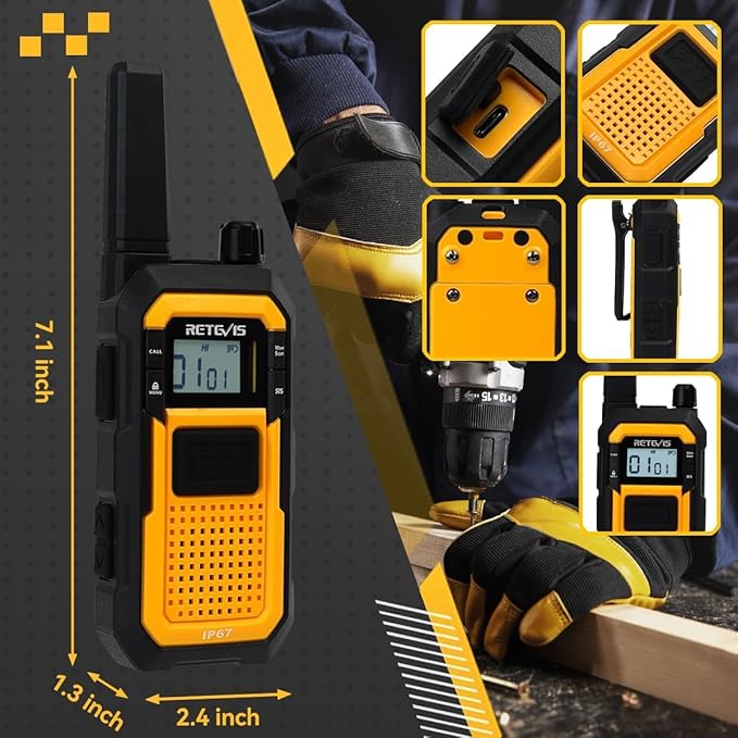 Retevis RB48 Walkie Talkies for Adults, with G-Type Earpiece, Advanced Triple Proof, Support VOX, 2000mAh, Emergency Alert, Vibration Reminder, Heavy Duty Two Way Radios(2 Pack)