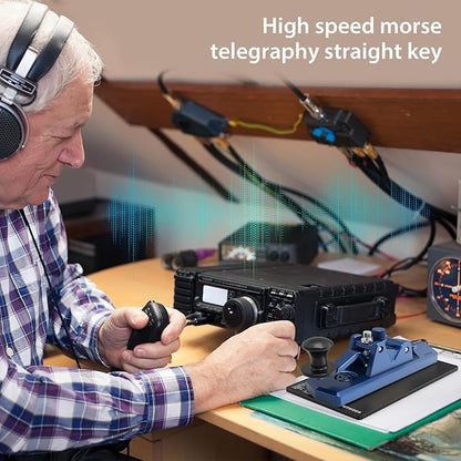 BlueKey Mini CW Key Morse Radio HAM Big Double Paddle Morse Code Key Aluminum Alloy Body with Speaker Base Blue