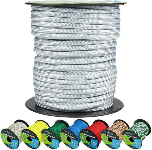 West Coast Paracord 550lb Paracord Spools – 7 Strand Type III Tactical Parachute Cord for Hiking, Camping, and Fishing – Silver Gray (50 ft)