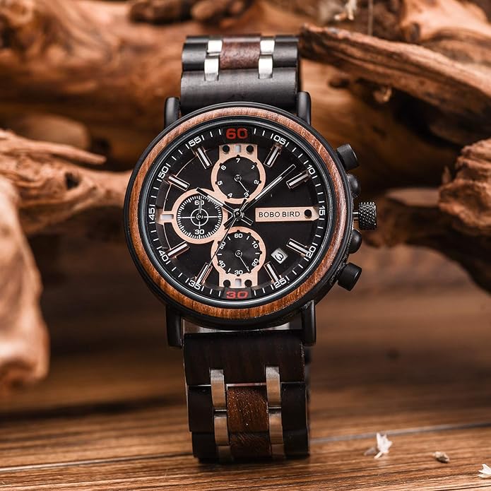 BOBO BIRD S18-1 Personalized Engraved Wood Watch Customized Wooden Watches for Husband Boyfriend Birthday Anniversary