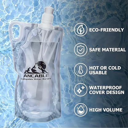 1L Hiking Collapsible Water Bottles, 8-Pack 33OZ BPA-Free Foldable Backpacking Water Bottle for Travel Camping Hiking