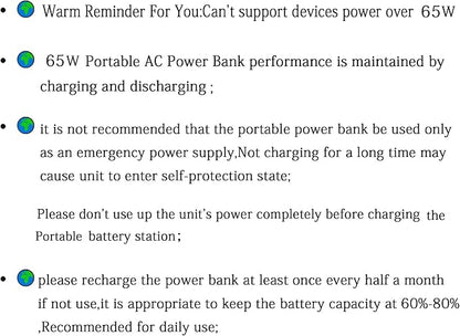 Portable Power Bank with AC Outlet, 65W 110V Portable Laptop Charger Battery Bank 24000mAh External Battery Pack Backup Power Source for Outdoor Tent Camping RV Home Office Smart Devices-Orange