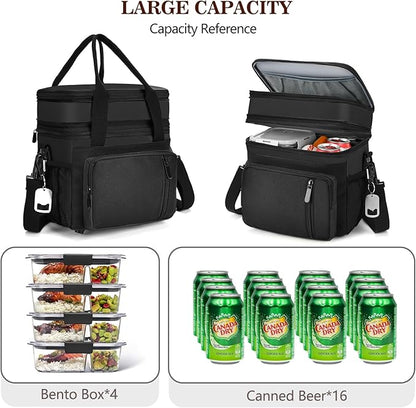 Lunch Box & Lunch Bag for Men Women, Large Insulated Adult Lunch Box, Leakproof Cooler Lunchbox with Bottle Opener for Work Picnic Beach, 16L, Black