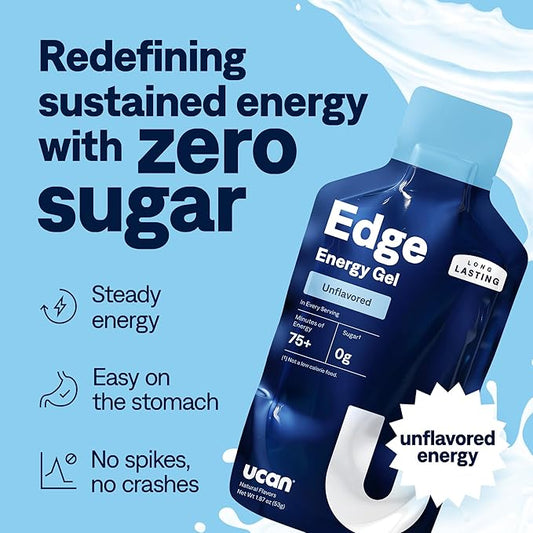 UCAN Edge Energy Gel Shots, Unflavored (12, 2 Ounce Packets) for Running, Training, Workouts, Fitness, Cycling, Crossfit | Sugar-Free, Vegan, & Keto Friendly Energy