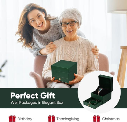 Dainty Women's Wrist Watch: Green Malachite Dial,Beautiful Bracelet, Wrapped by Stylish Gift Box, Elegant Present for Ladies and Loved Ones Anniversary, Birthday, or Holidays Like Christmas.