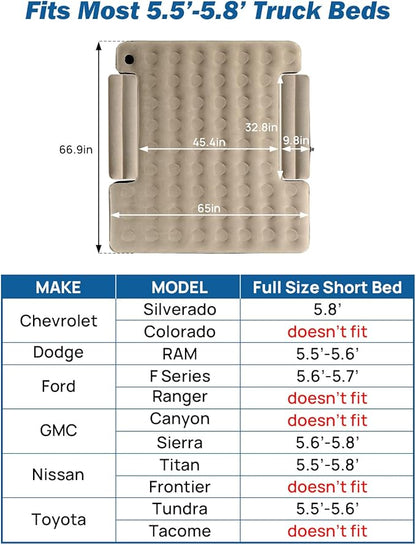 JOYTUTUS Truck Bed Mattress for 5.5-5.8Ft, Full Size Inflatable Mattress Pickup Short Beds for Outdoor Camping, with Carry Bag & Cup Holder & Cavity Design, Camel&Black