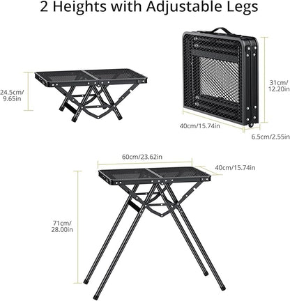 2ft Sturdy Folding Grill Table, Supports 180 Lbs, 2 Adjustable Height 28” Portable Grill Table, Heat-Resistant Tabletop, Folding Metal Table for Camping BBQ Cooking Backyard, 24" X 16", Black