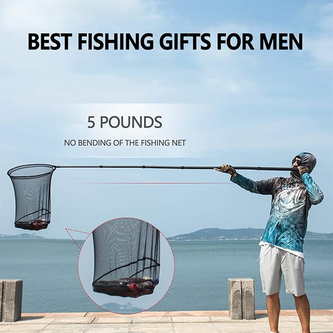 9ft/11.15ft Extra Long Fishing Net with Telescoping Handle, Carbon Fiber Extendable Landing Net, Dip Net for Fishing, Crab nets for Crabbing, Rubber Coated Netting, Holds up to 20lbs