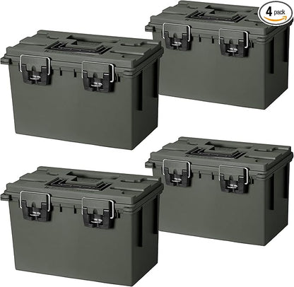 Sheffield 12765 4-Pack XL Ammo Storage Box, Stackable .50 Cal Field Boxes, Water and Dust Resistant, Lockable Storage Box with Handle, Heavy Duty Protection for Hunting Gear, Made in the USA, Green