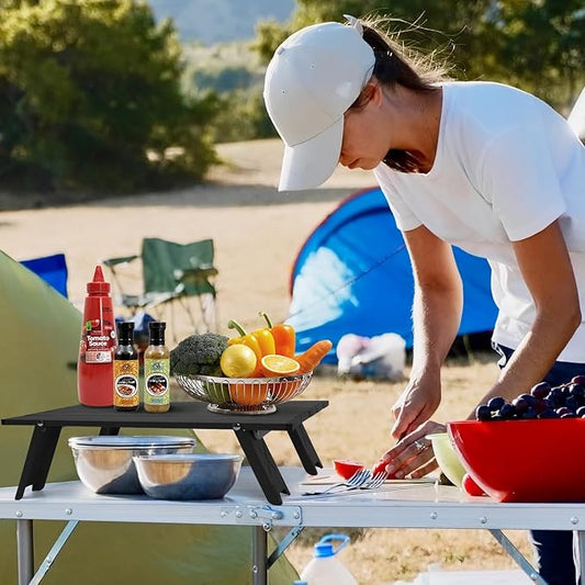 Black Small Folding Beach Table, Mini Ultralight Camping Table Aluminum, Backpacking Short Table