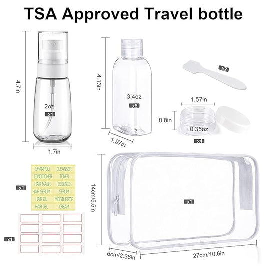 Travel Bottles for Toiletries 10 Pcs Travel Size Toiletries TSA Approved Travel Shampoo and Conditioner Bottles Refillable Spray Bottle Leak Proof Small Cream Jars for Body Wash Lotion(Clear)