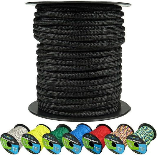 West Coast Paracord 550lb Paracord Spools – 7 Strand Type III Tactical Parachute Cord for Hiking, Camping, and Fishing – Black (1,000 ft)