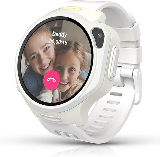 myFirst Fone R2 Kids Smartwatch with eSIM Video Calls Messaging Real-Time GPS Tracking SOS Button Safety Alerts School Mode Music Player Ages 5-12, for USA & Canada Gift for Girls (Nougat White)