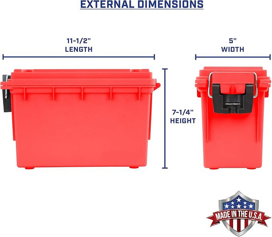 Sheffield 12636 Ammo Storage Box, Stackable .30 Cal Field Boxes, Water and Dust Resistant, Lockable Storage Box with Handle, Secures Hunting Gear, Supplies, and Bullets, Made in USA, Red, 1-Pack