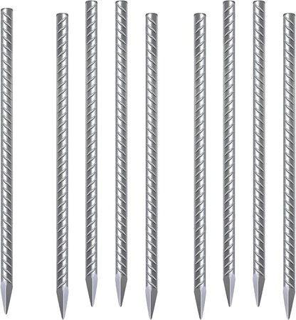 Rebar Stakes 16 Inch 9 Pack Tent Stakes Heavy Duty Metal J Hook, Fence Stakes for Trampoline, Fence, Camping Tent (9, I-16 x2/5""), Silver