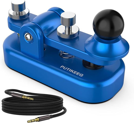 Mini Morse Radio Key CW HAM Send Telegram Double Paddle Morse Code Key with Aluminum Alloy Body Base Blue(S)