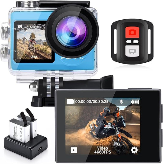 icefox i8 Action Camera with 4K 60FPS 20MP, 5X Zoom, Underwater Waterproof Camera with Optimized EIS, Video & Photo Editing by Snap Pro App, WiFi Remote Control for Diving, Cycling and Vlogging