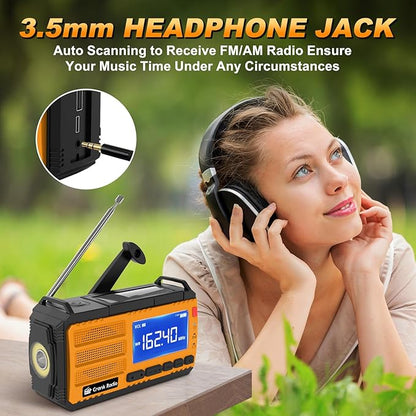 Emergency Crank Radio Solar Hand Crank Emergency Radio 37000mWh (10000mAh) AM/FM NOAA Weather Radio with LCD Display 3 Mode Flashlight SOS Alarm Compass Headphone Jack for Winter Storm Emergency