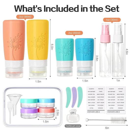 Empty 3 oz Travel Size Bottles Toiletries Containers for Toiletries Liquids，Small Silicone Mini Refillable Leak Proof TSA Approved Travel Bottles for Creams Shampoo and Conditioner Traveling