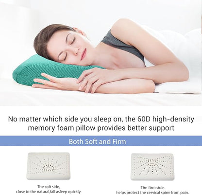 Memory Foam Camping Pillow, Travel Pillow,Small Pillows with Travel Storage Bag, Camping Pillow for Backpacking, Double-Layered Pillow Cover (Emerald Green)