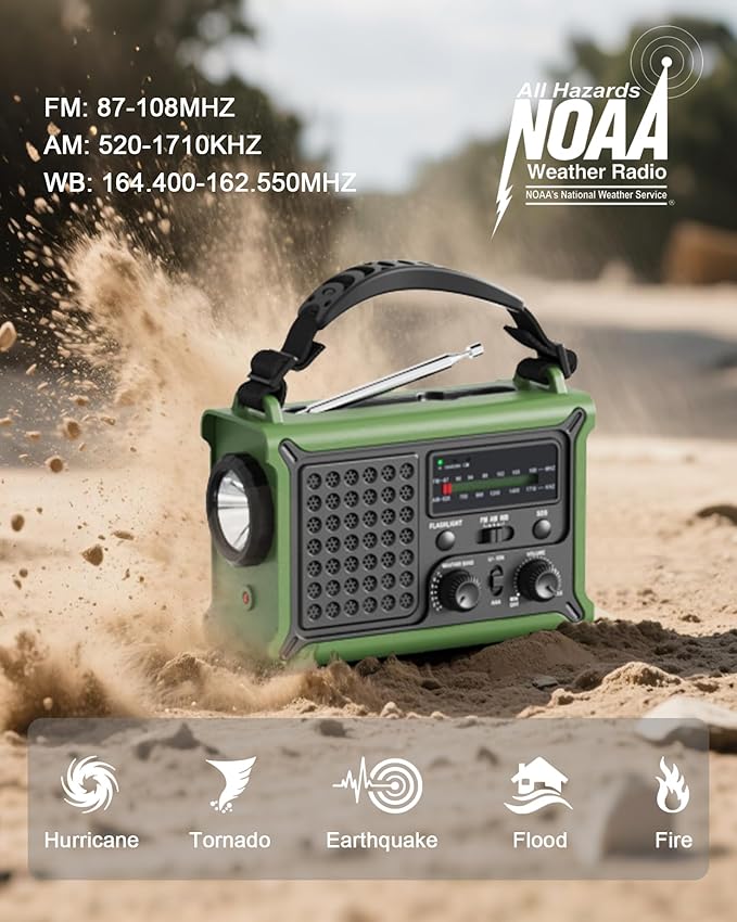 Emergency Weather Radio with Large Solar Panel, Efficient Hand Crank & Real 12000mAh Battery | AM/FM/NOAA Bands, LED Flashlight, Reading Lamp, SOS Alarm & Phone Charger for Camping & Emergencies