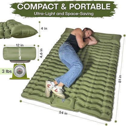 IFORREST Self-Inflating Double Sleeping Pad - Fast 60s Foot Pump 2 Person Ultralight Air Mattress - Ideal for Camping, Hiking and Backpacking