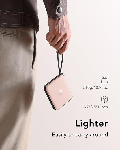 VRURC 20000mAh Power Bank Built-in Cables, Travel Essentials, Portable Charger 22.5W Fast Charging USB C Battery Pack, Phone Battery for iPhone 17 15 14 13 12 11 x Samsung Android Phone,Pink(1 Pack)