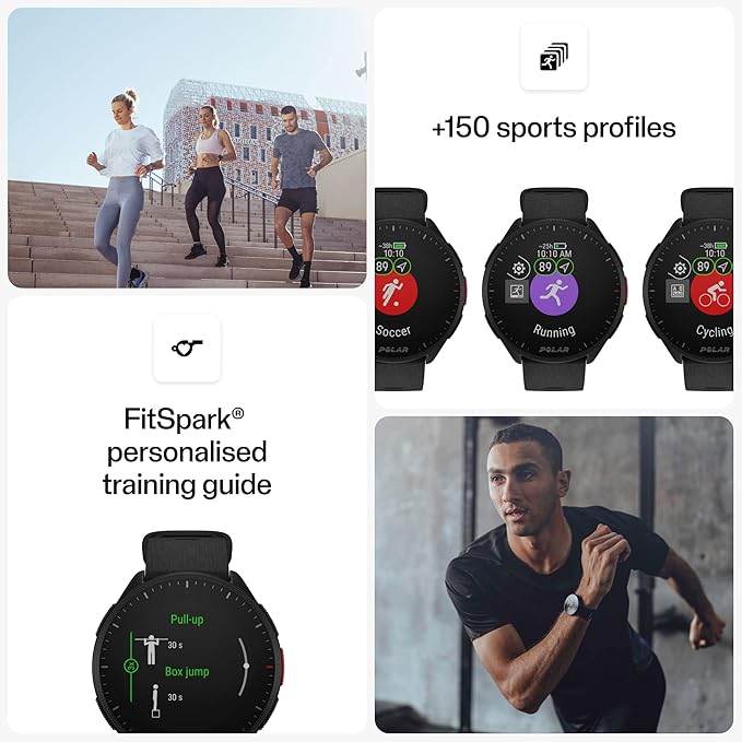 POLAR Pacer Ultra-Light GPS Fitness Tracker Smartwatch for Runners; S-L, for Men or Women, Black
