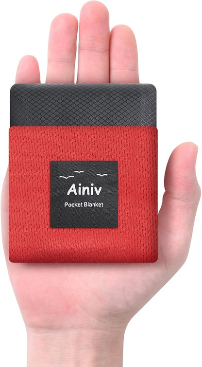 Picnic Blanket, Mini Pocket Beach Mat 43.3 x 55.1IN (2-3 People) Foldable, Lightweight Waterproof Sand Free, Foldable Thin Ground Sheet for Outdoor Camping Hiking Travel - with Hand Strap