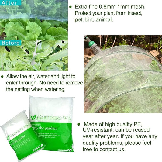 8x30Ft Mosquito Bug Insect Bird Fine Mesh Net Barrier Hunting Blind Garden Screen Netting for Protect Your Plant Fruits Flower