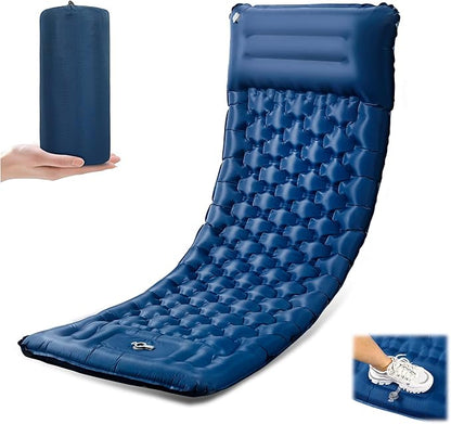Sleeping Pad for Camping, Ultralight 4.7" Extra-Thick Inflatable Camping mat with Pillow Built-in Foot Pump, Compact Lightweight Air Mattress for Camping Backpacking Hiking Car Travel Tent, Navy Blue