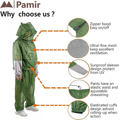 Mosquito Net Suit-Jacket Hood& Pants, Light-Weight& Breathable Mesh Clothing for Men& Women, Ideal for Fishing, Hiking.
