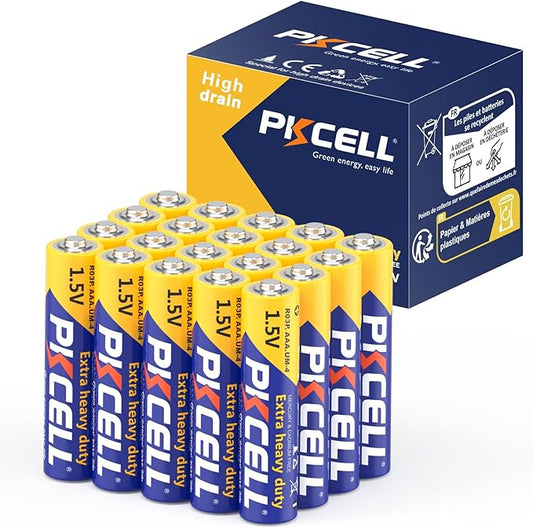 PKCELL AAA Batteries 20 Pack, Triple A Batteries, 1.5V High-Performance Carbon Battery for LED Candles Clock Remote Controls Flashlights
