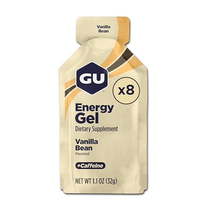 GU Energy Original Sports Nutrition Energy Gel, Vegan, Gluten-Free, Kosher, and Dairy-Free On-the-Go Energy for Any Workout, 8-Count, Vanilla Bean