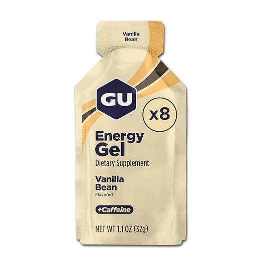 GU Energy Original Sports Nutrition Energy Gel, Vegan, Gluten-Free, Kosher, and Dairy-Free On-the-Go Energy for Any Workout, 8-Count, Vanilla Bean