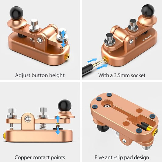 Mini Morse Radio Key CW HAM Send Telegram Double Paddle Morse Code Key with Aluminum Alloy Body Base Gold(S)