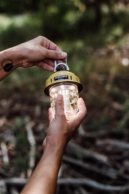 Barebones Beacon Hanging Light – Dusty Yellow, Rechargeable LED Camping Lantern with Adjustable Brightness – Weatherproof Vintage-Style Hanging Lantern for Outdoor Adventures and Year-Round Use