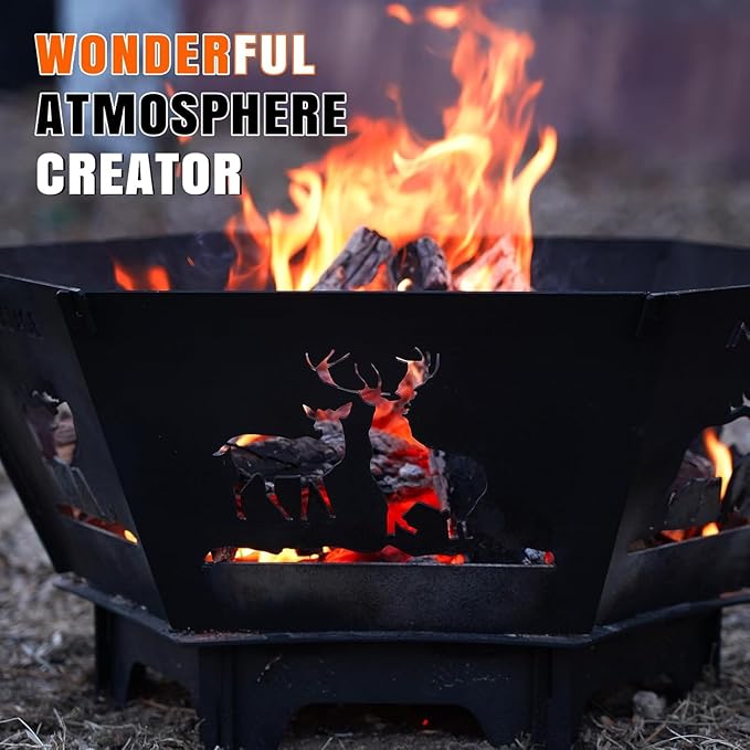 Fire Pit for Camping- 23Inch Small Collapsible Firepit for Patio Outside Wood Burning Outdoor Indoor BBQ Picnic Foldable Fire Pits Bonfire of Backyard Patio with Portable Tote Bag