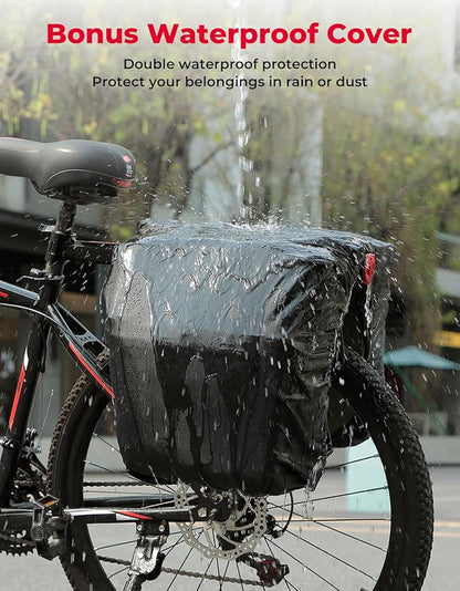 KEMIMOTO Portable Bike Pannier Bag, 34L Large Capacity Water Resistant Bicycle Trunk Bag with Reflective Trim, Bike Rear Seat Saddle Bag for Grocery Shopping Commuter Long Cycling Trip (Green)
