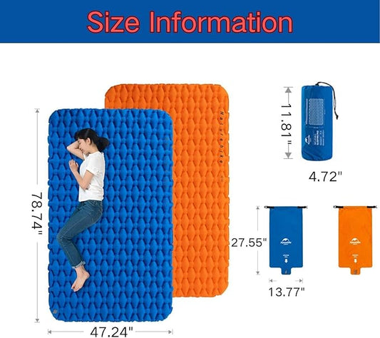 Naturehike Inflatable Double Camping Sleeping Pad, Ultralight Durable 2.55" Thickness Camping Mattress, Compact Air Mat for Hiking, Traveling, Backpacking&Outdoor (Orange)
