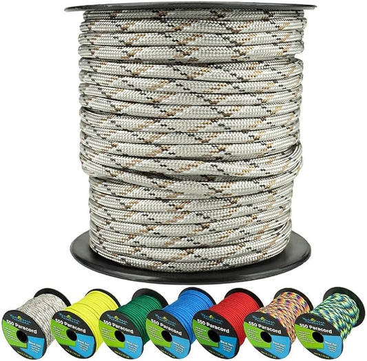 West Coast Paracord 550lb Paracord Spools – 7 Strand Type III Tactical Parachute Cord for Hiking, Camping, and Fishing – Desert Camo (50 ft)