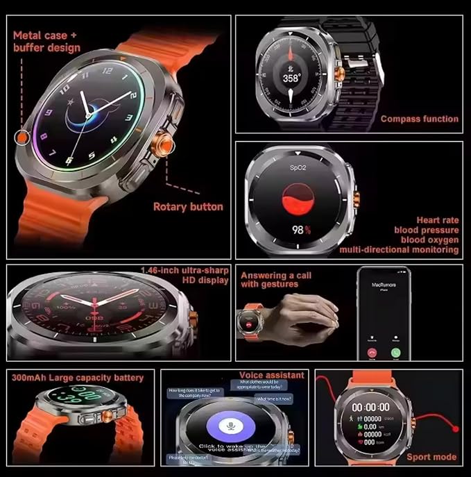 ZESOZ Galaxy Z7 Smartwatch, AMOLED Display, Health and Sport Tracking, 7-Day Battery Life, (Black)