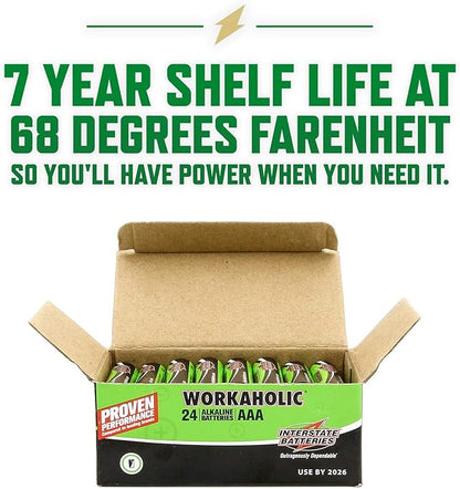 Interstate Batteries AAA Alkaline Battery (24 Pack) All-Purpose 1.5V High Performance Batteries - Workaholic (DRY0075)