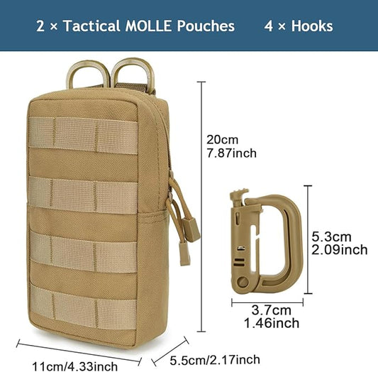 MUCHER 2 Pack Molle Pouches Tactical Pouches EDC Pouch Organizer Molle Bag Utility Pouch with 4 Carabiners for Outdoor Hiking Hunting Camping Training